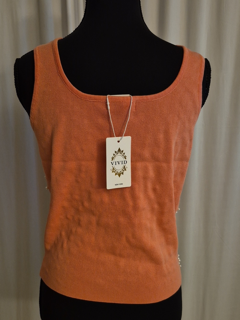Pearl-Embellished Coral Tank Top - Women's Sleeveless Knit - Picture 4 of 5